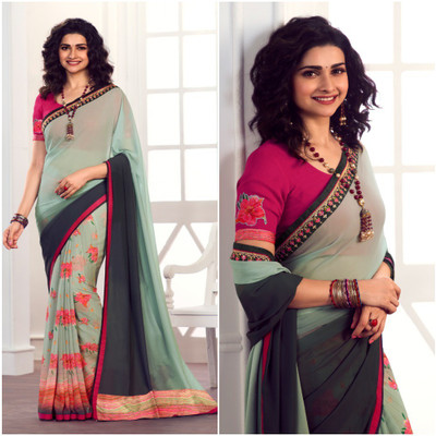 V And V Shop Printed Bollywood Georgette Saree(Grey)