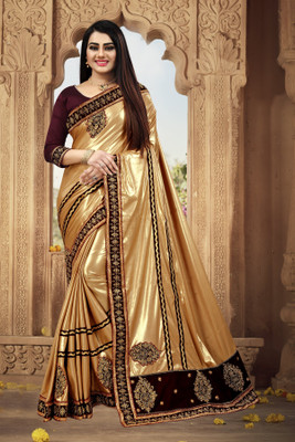 RamKrupa Creation Embroidered Bollywood Silk Blend Saree(Gold)