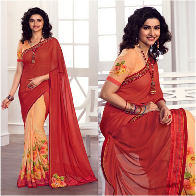 V And V Shop Printed Bollywood Georgette Saree(Red)