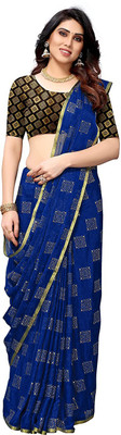 SiyaramHub Printed Bollywood Silk Blend, Chiffon Saree(Blue)