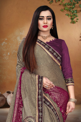 RamKrupa Creation Embroidered Bollywood Silk Blend Saree(Red)
