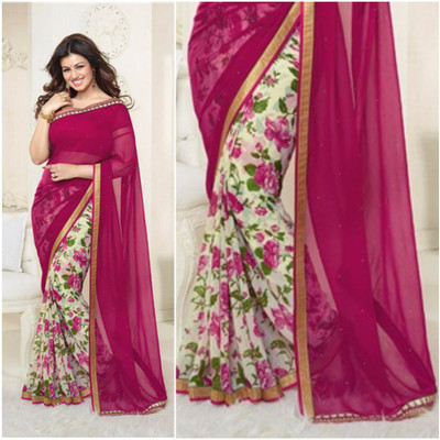 V And V Shop Printed Bollywood Georgette Saree(Multicolor)