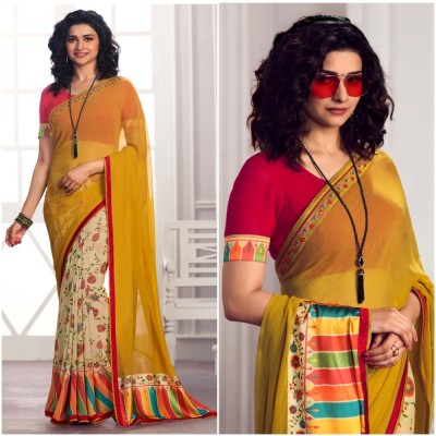 V And V Shop Printed Bollywood Georgette Saree(Multicolor)