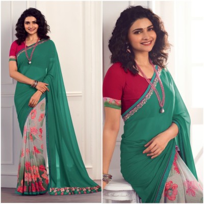 V And V Shop Printed Bollywood Georgette Saree(Light Green)