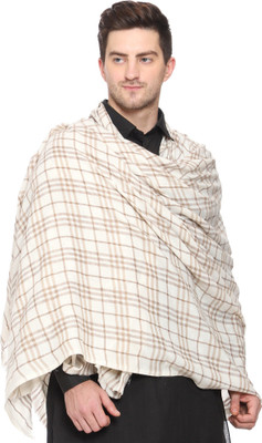 SUMEDH handcrafts Cashmere Checkered Men Shawl(White, Beige)