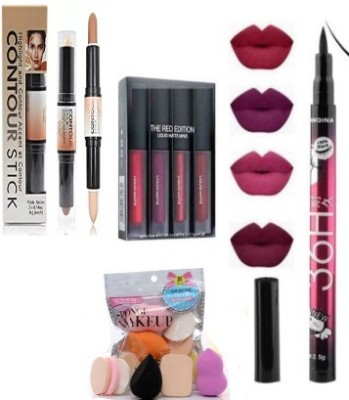 TUMR MATTE MINI LIPSTICK+CONTOUR STICK+36H EYELINER+6IN1 PUFF SET(COMBO PACK)(4 Items in the set)