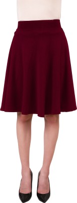 Poles Apart Solid Women Flared Maroon Skirt