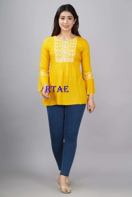 RTAE Casual Embroidered Women Yellow Top