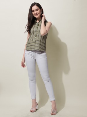 Oomph! Casual Striped Women Green Top