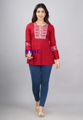 RTAE Casual Embroidered Women Red Top