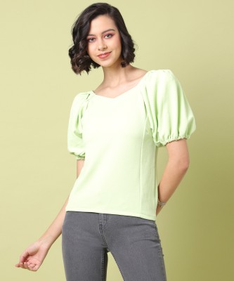 CAMPUS SUTRA Casual Solid Women Green Top