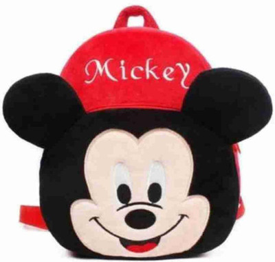 nipiyo Mickey School Bag Cartoon Character Kids Soft Plush Fabric School Bag for Kids School Bag(Black, 10 L)