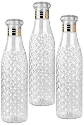 JIG'sMART Diamond Shape lid Crystal Clear Unbreakable Plastic Water Bottle Fridge Pack 3 1200 ml Water Bottles(Set of 3, Silver)