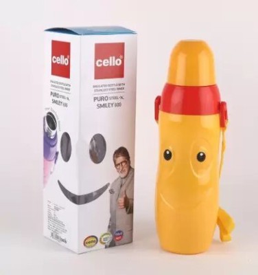 cello PURO STEEL-X SMILY 600 ML INSULATED KIDS WATER BOTTLE 600 ml Bottle(Pack of 1, Yellow, Red, Steel)