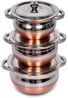 Mohini steels Pack of 3 Cook and Serve Casserole Set(2000 ml, 1500 ml, 1000 ml)
