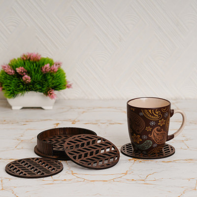 CAPIO ART Round Reversible Wood Coaster Set(Pack of 6)