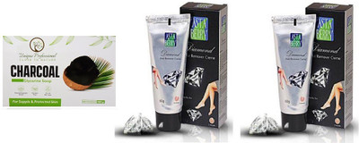 UNIQUE PROFESSIONAL CHARCOAL GLYCIRNE SOAP 100 GR + DAIMOND HAIR REMOVER CREAM 60 GR PACK OF 2(3 Items in the set)