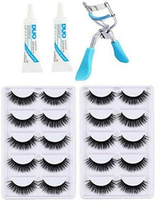 JOTKAPARKASH 10 PAIRS FALSE EYELASH , 2 EYE GLUE , 1 CURLER COMBO(13 Items in the set)