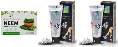 UNIQUE PROFESSIONAL NEEM GLYCIRNE SOAP 100 GR + DAIMOND HAIR REMOVER CREAM 60 GR PACK OF 2(3 Items in the set)