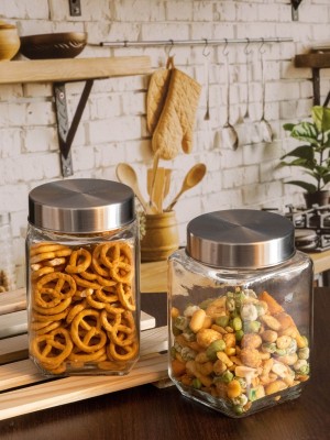 ROXX Glass Cookie Jar  - 700 ml(Pack of 2, Clear)