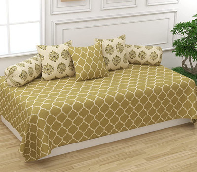 Trance Home Linen Cotton Damask Diwan Set(Dark Green)