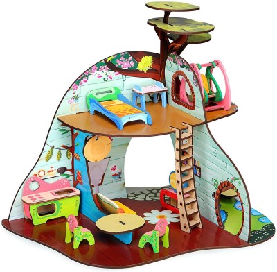 Lattice Tree Troopers A Forest Hideout All Side Play Wooden Doll House for Girls(Multicolor)