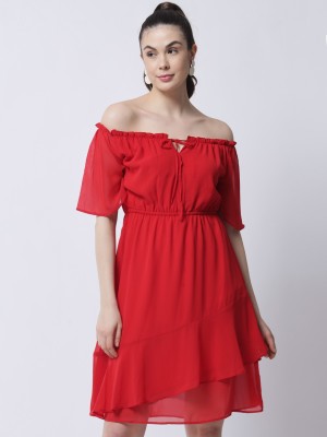 MARC LOUIS Women Fit and Flare Red Dress