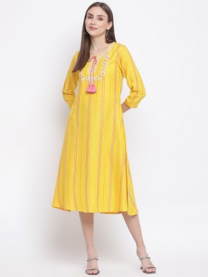 IMARA Women Fit and Flare Yellow Dress