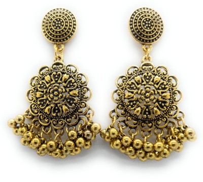 EPIC THE FASHION Gold Oxidized Traditional Round Golden Beaded Chandbali Earrings for Women Alloy Chandbali Earring