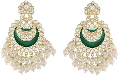 I Jewels I Jewels 18K Gold Plated Meenakari Earrings Glided With Kundans & Pearls (E306G) Alloy Drops & Danglers