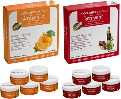 PROFESSIONAL FEEL Vitamin C + Red Wine Facial Kit, Combo For All Type Skin Solution(2 x 150 g)