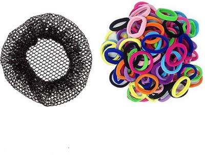 Sharum Crafts 1Pc Juda Net & 10 RubberBand Multi Hair Accessory Set(Black)