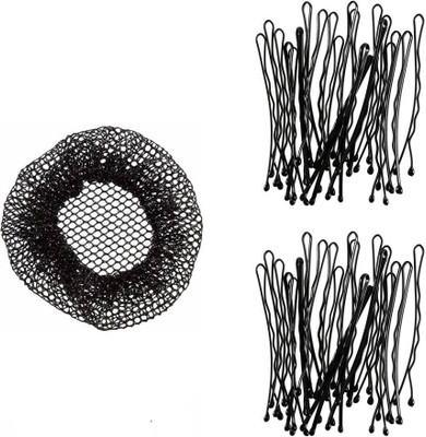 Sharum Crafts 1Pc Juda Net & 48 Bobby Pin Hair Accessory Set(Black)