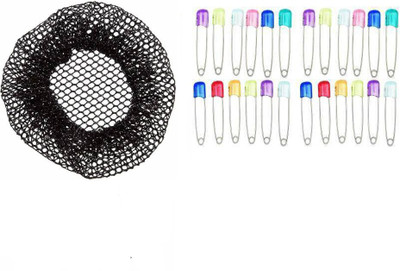 Sharum Crafts 1Pc Juda Net & 24 Safety pin multi Hair Accessory Set(Black)
