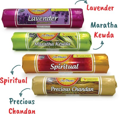 SAIBHAKTI Incense Stick Pack of 4 each 250 gm Spiritual, Precious Chandan Lavender, Maratha Kewda, Spritual, Chandan(4, Set of 4)