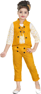 Style Stop Girls Party(Festive) Top Pant(Yellow)