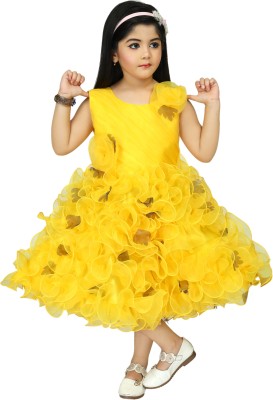 ZONAFASHION Baby Girls Below Knee Party Dress(Yellow, Sleeveless)
