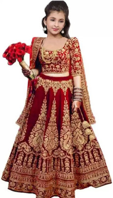 The Fashion Prime Girls Lehenga Choli Ethnic Wear Embroidered Lehenga, Choli and Dupatta Set(Red, Pack of 1)