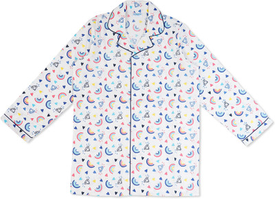 KiddieKid Kids Nightwear Girls Printed Cotton Blend(White Pack of 1)