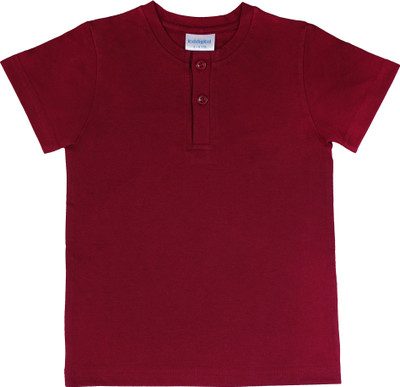 KiddieKid Boys & Girls Solid Cotton Blend Regular T Shirt(Maroon, Pack of 1)