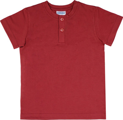 KiddieKid Boys Solid Cotton Blend Regular T Shirt(Red, Pack of 1)