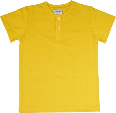 KiddieKid Boys & Girls Solid Cotton Blend T Shirt(Yellow, Pack of 1)
