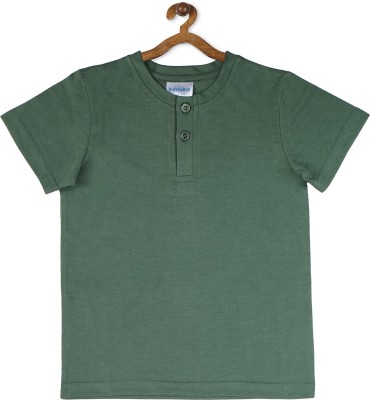 KiddieKid Boys Solid Cotton Blend Regular T Shirt(Green, Pack of 1)