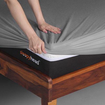 Sleepyhead Double Size Fitted Blend Breathable, Stretchable, Waterproof Mattress Cover(Grey)