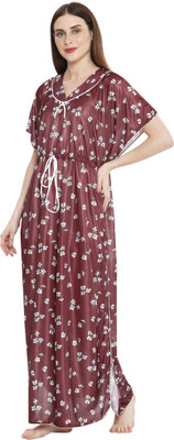 Crazeis Floral Print Pure Satin Women Kaftan