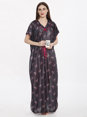 Glossia Floral Print Pure Satin Women Kaftan