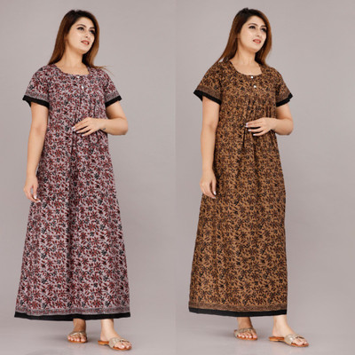 YPRINTS Women Nighty(Multicolor, Brown)