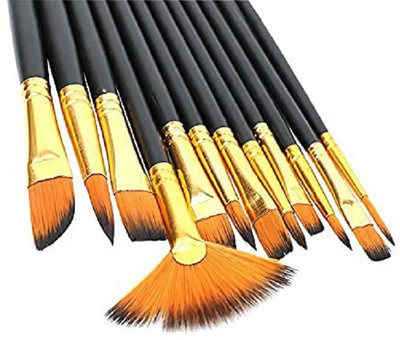 Eclet Craft Painting Brushes Set of 12 Professional Round Pointed Tip(Black)