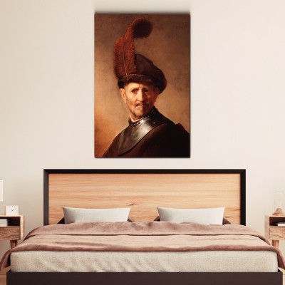 Artdira An Old Man in Military Costume Rembrandt Canvas 36 inch x 24 inch Painting(With Frame)