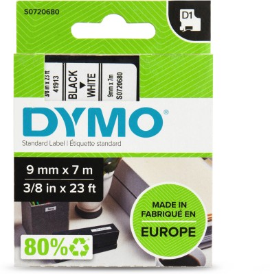 Dymo D1 9MMX7M BLK/WHT TAPE EU/ANZ Self Adhensive Paper Label(White)